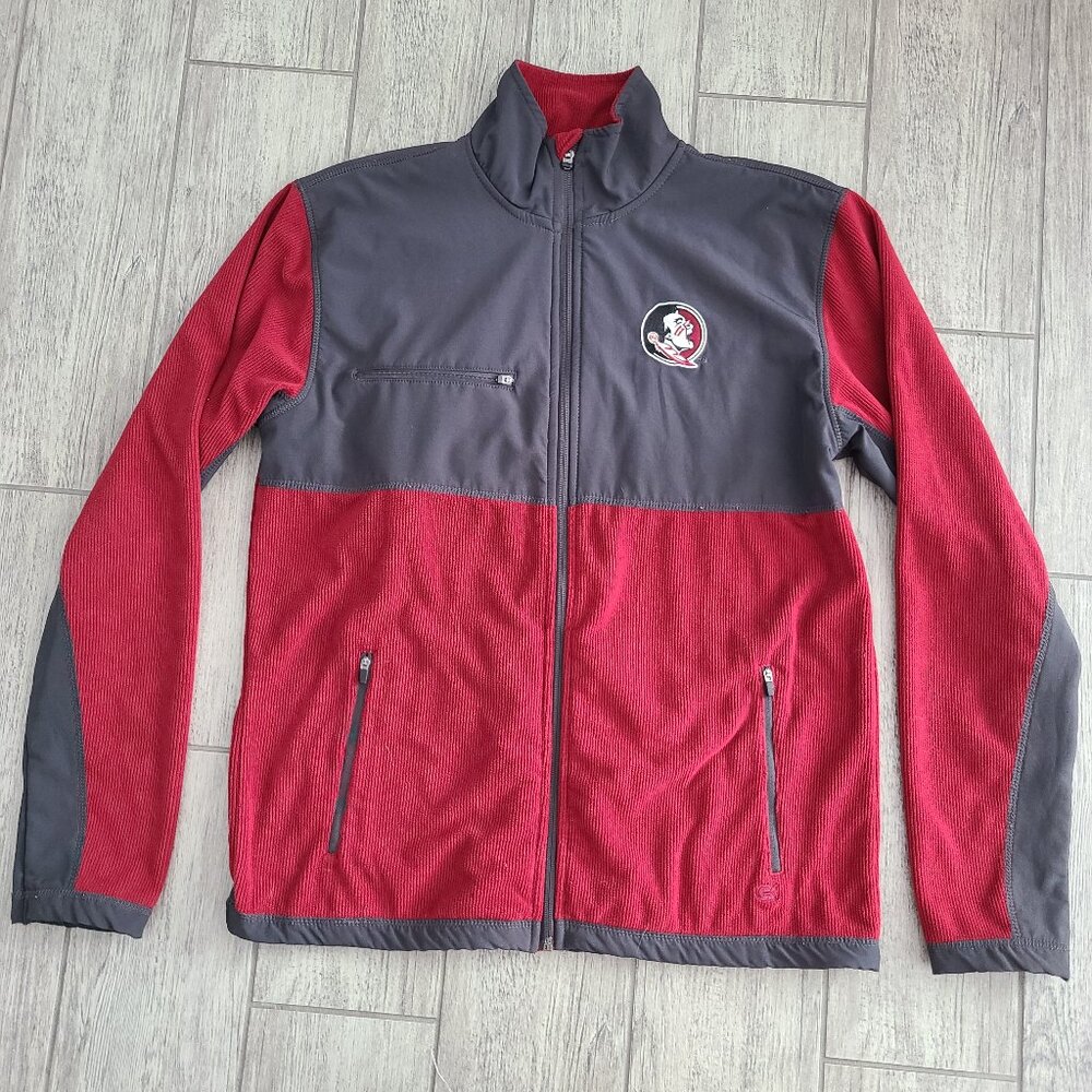 Colosseum FSU Florida State mens long sleeve zippered jacket garnet and grey M